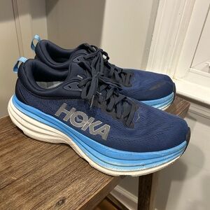 Hoka One One Bondi 8 Mens 9.5 D Running Shoes Walking Cushion Lace Up Blue